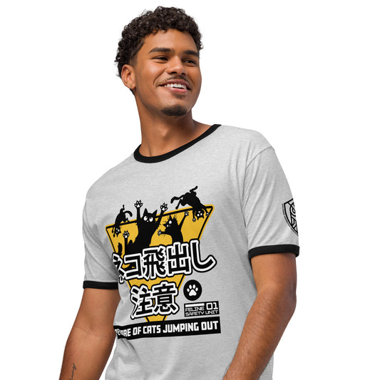 Feline Safety Unit Retro Japanese Graphic T-Shirt