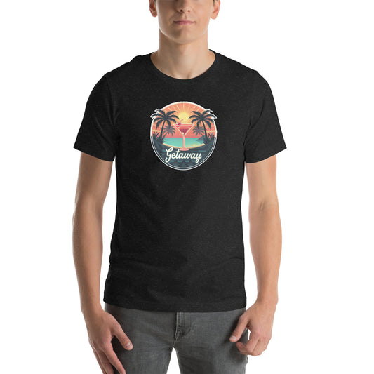 Sunset Sipping Retro Graphic T-Shirt Black Heather Adults
