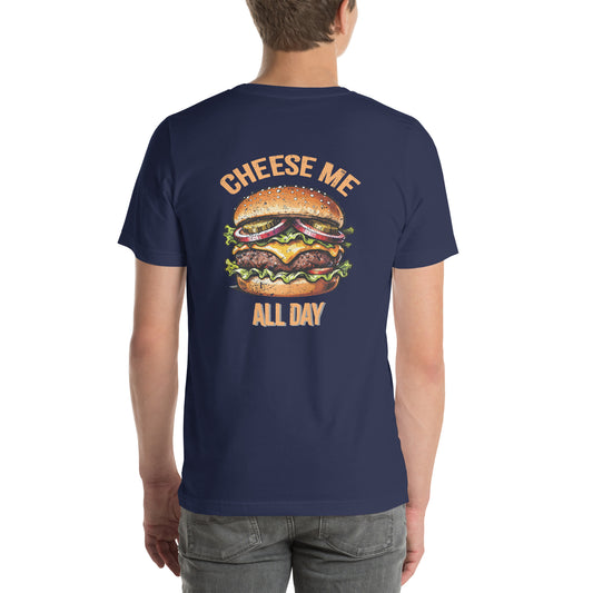 Cheese Me All Day Retro Distressed Graphic T-Shirt Navy
