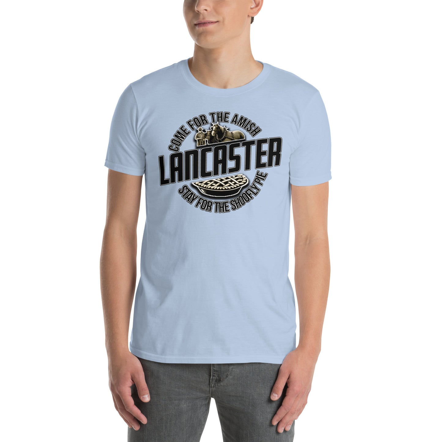 Come for the Amish, Stay for the Pie Graphic T-Shirt Light Blue