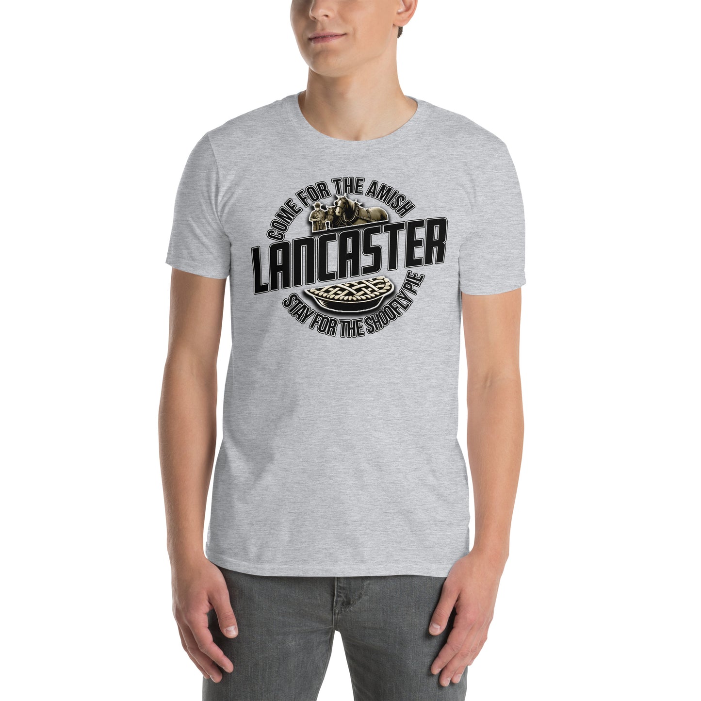 Come for the Amish, Stay for the Pie Graphic T-Shirt Sport Grey