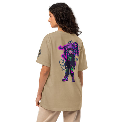 Pixel Vix Cyberpunk Techwear Heavyweight Oversized Graphic T-Shirt Khaki