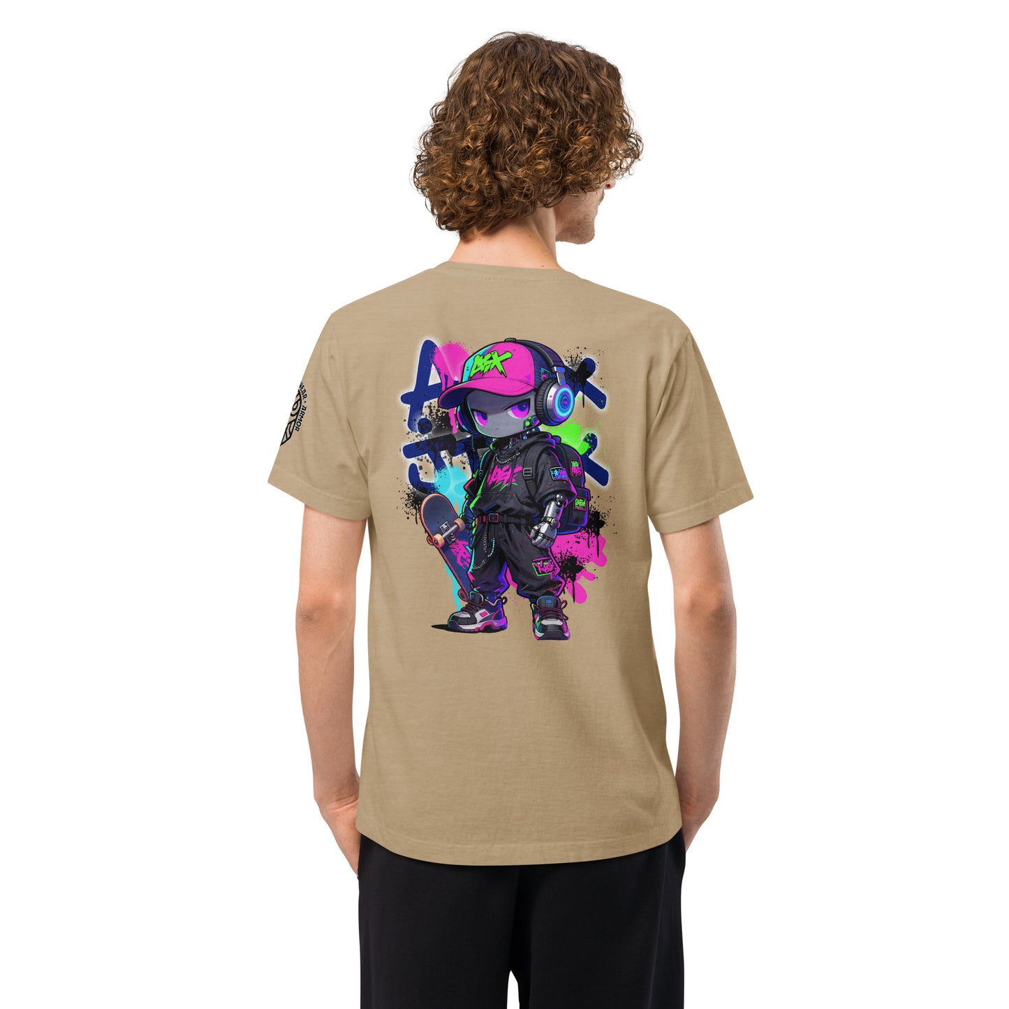 Apex Jinx Neon Skater Techwear Heavyweight Oversized Graphic T-Shirt Khaki