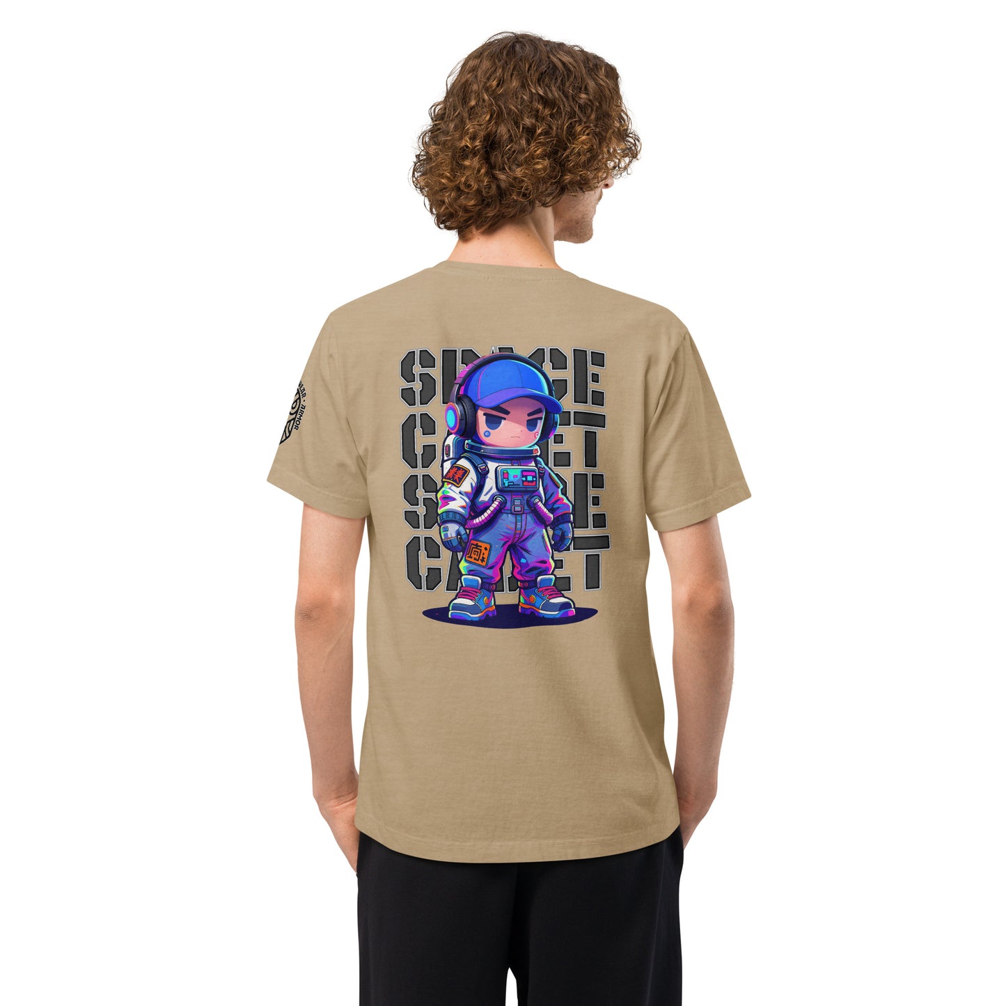 Space Cadet Neon Voyager Techwear Heavyweight Oversized Graphic T-Shirt Khaki