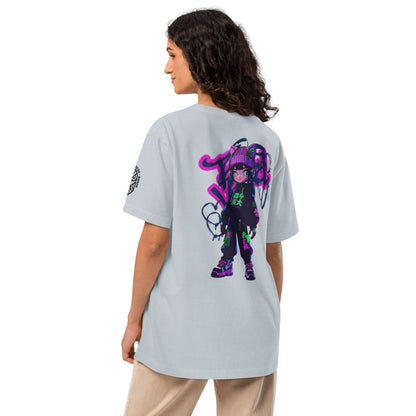 Pixel Vix Cyberpunk Techwear Heavyweight Oversized Graphic T-Shirt Light Washed Denim