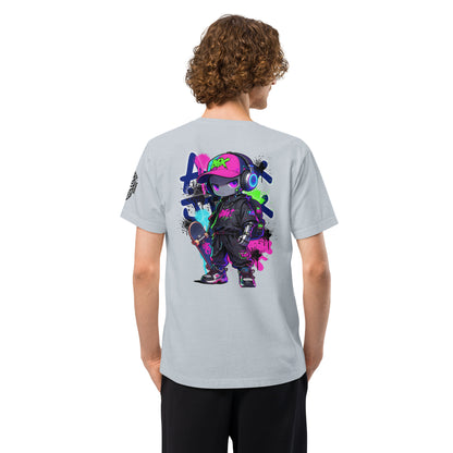 Apex Jinx Neon Skater Techwear Heavyweight Oversized Graphic T-Shirt Light Washed Denim
