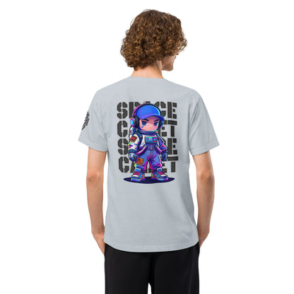 Space Cadet Neon Voyager Techwear Heavyweight Oversized Graphic T-Shirt Light Washed Denim