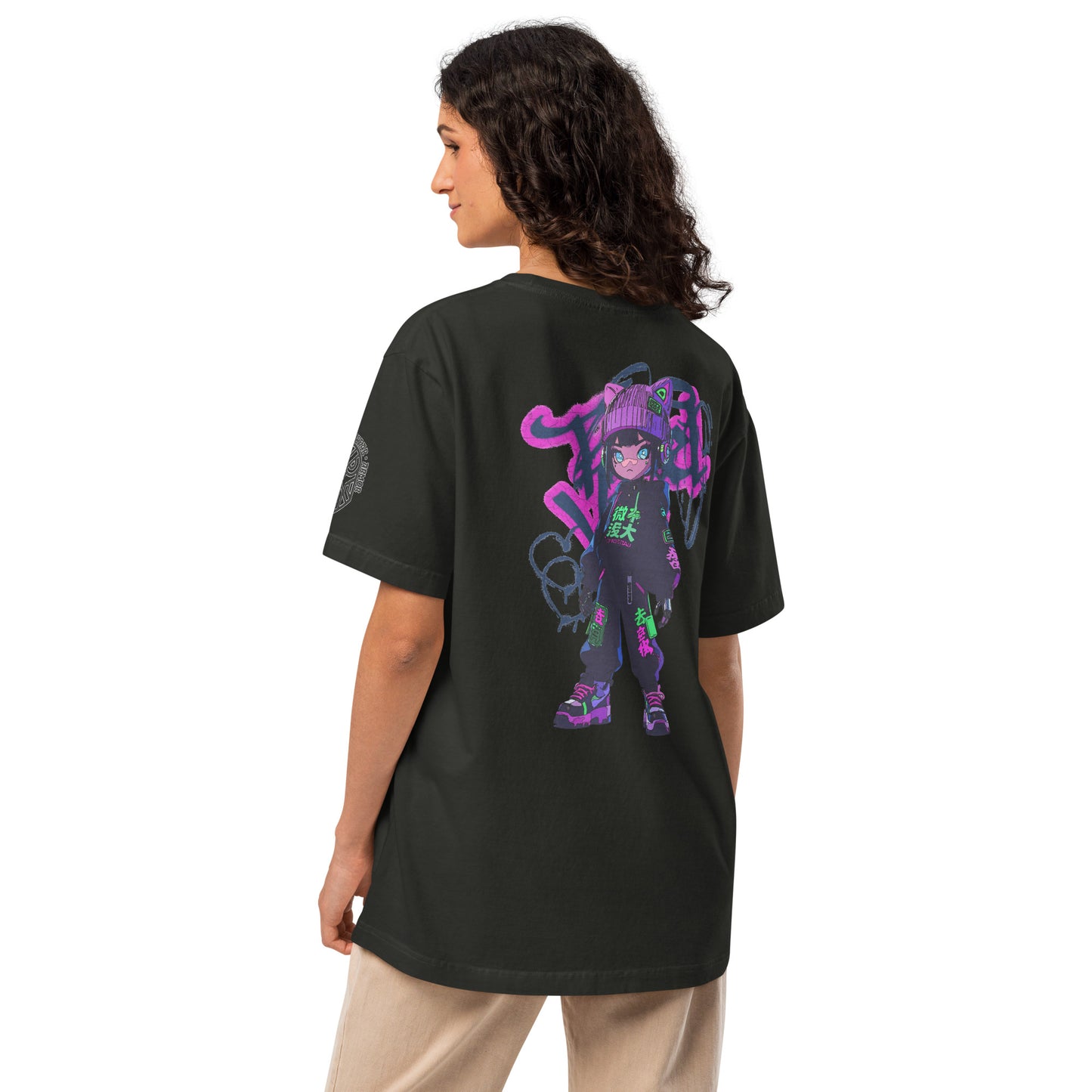 Pixel Vix Cyberpunk Techwear Heavyweight Oversized Graphic T-Shirt Washed Black