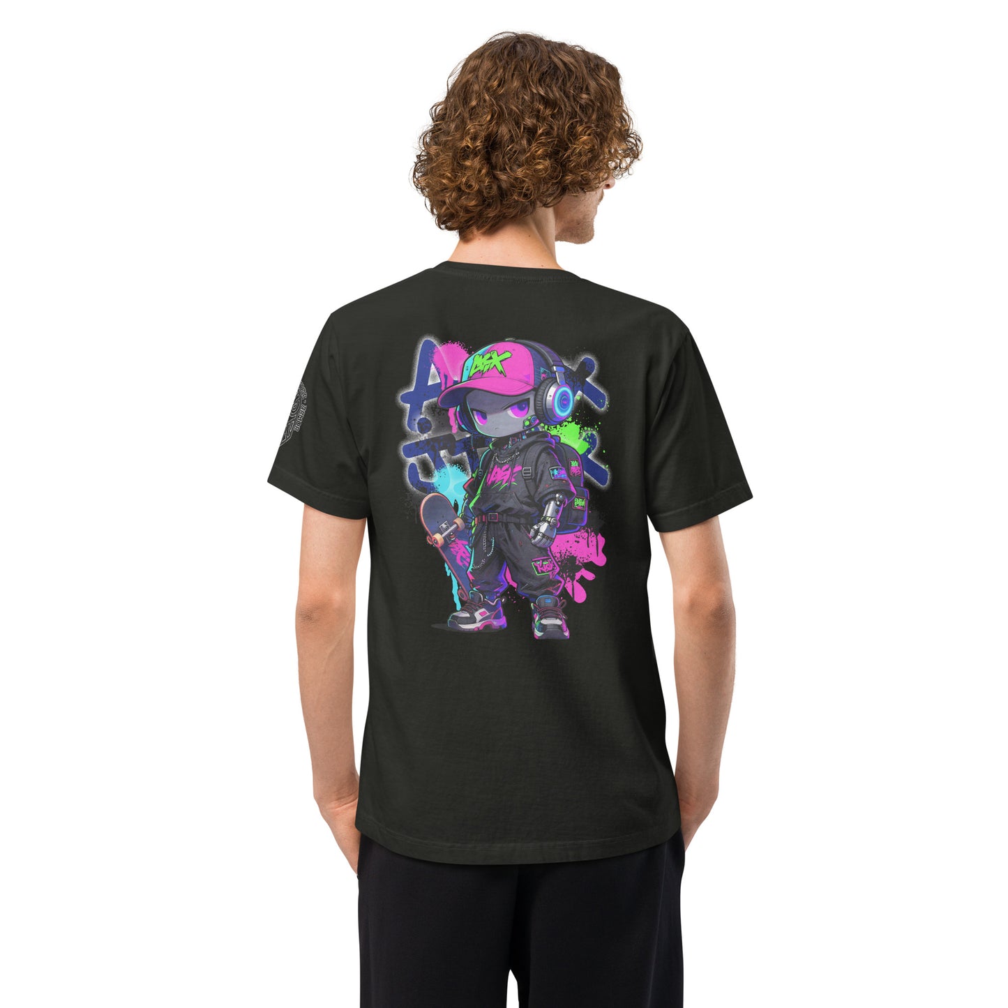 Apex Jinx Neon Skater Techwear Heavyweight Oversized Graphic T-Shirt Washed Black