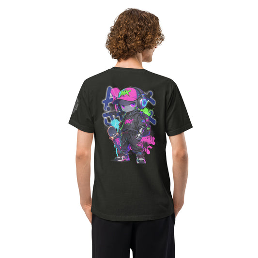 Apex Jinx Neon Skater Techwear Heavyweight Oversized Graphic T-Shirt Washed Black