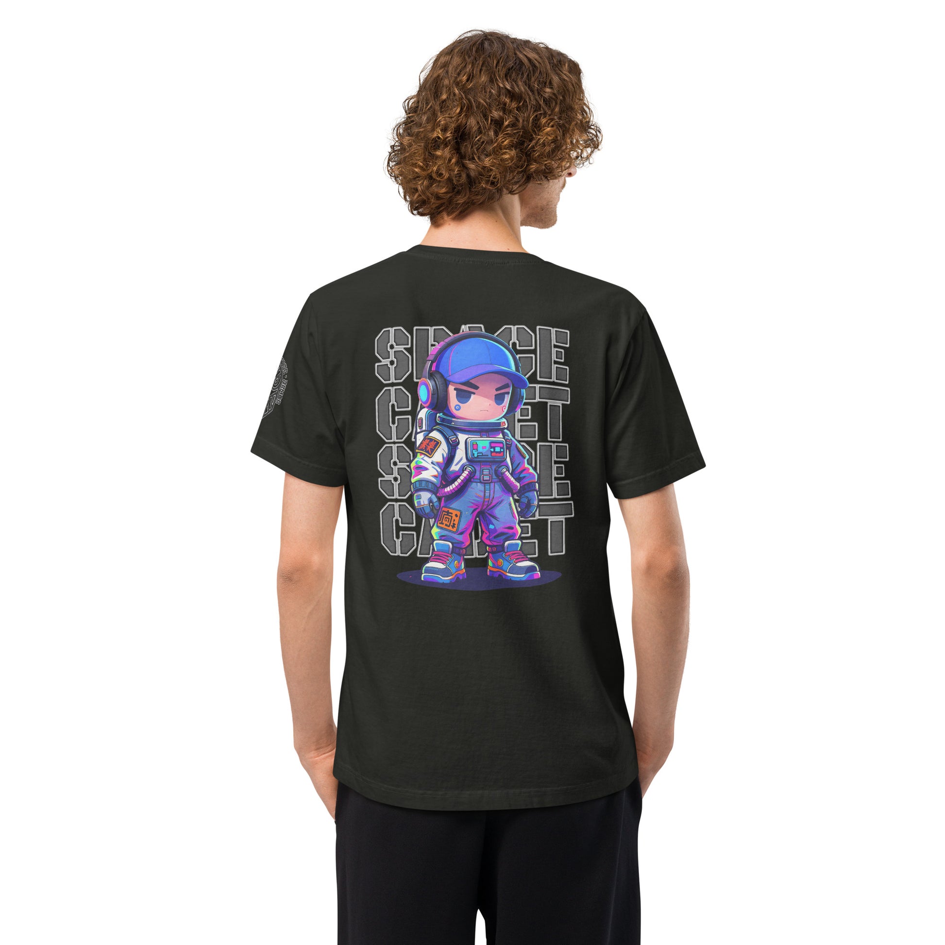 Space Cadet Neon Voyager Techwear Heavyweight Oversized Graphic T-Shirt Washed Black