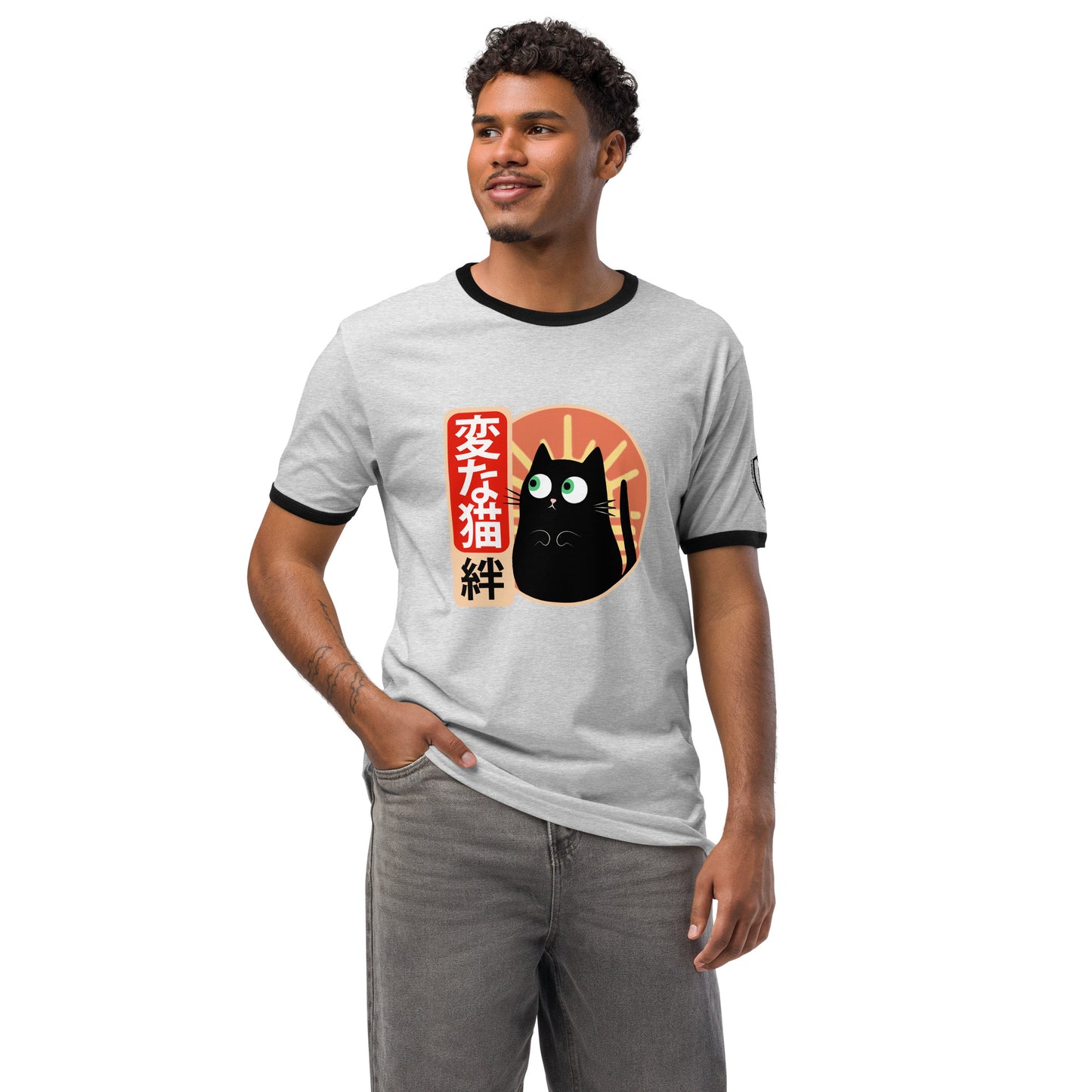 Strange Cat Bond Retro Japanese Graphic T-Shirt Heather Gray Black