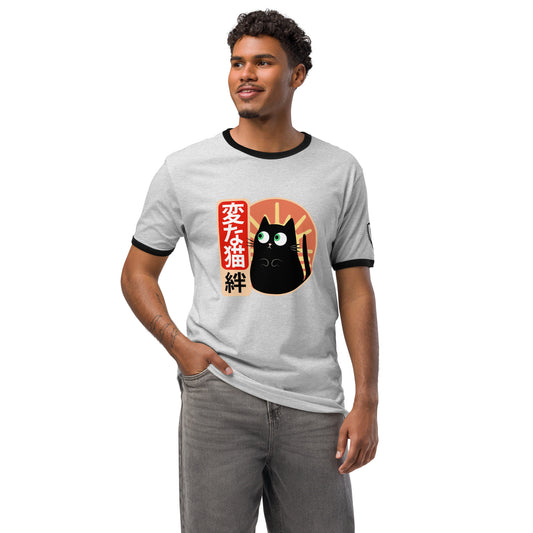 Strange Cat Bond Retro Japanese Graphic T-Shirt Heather Gray Black