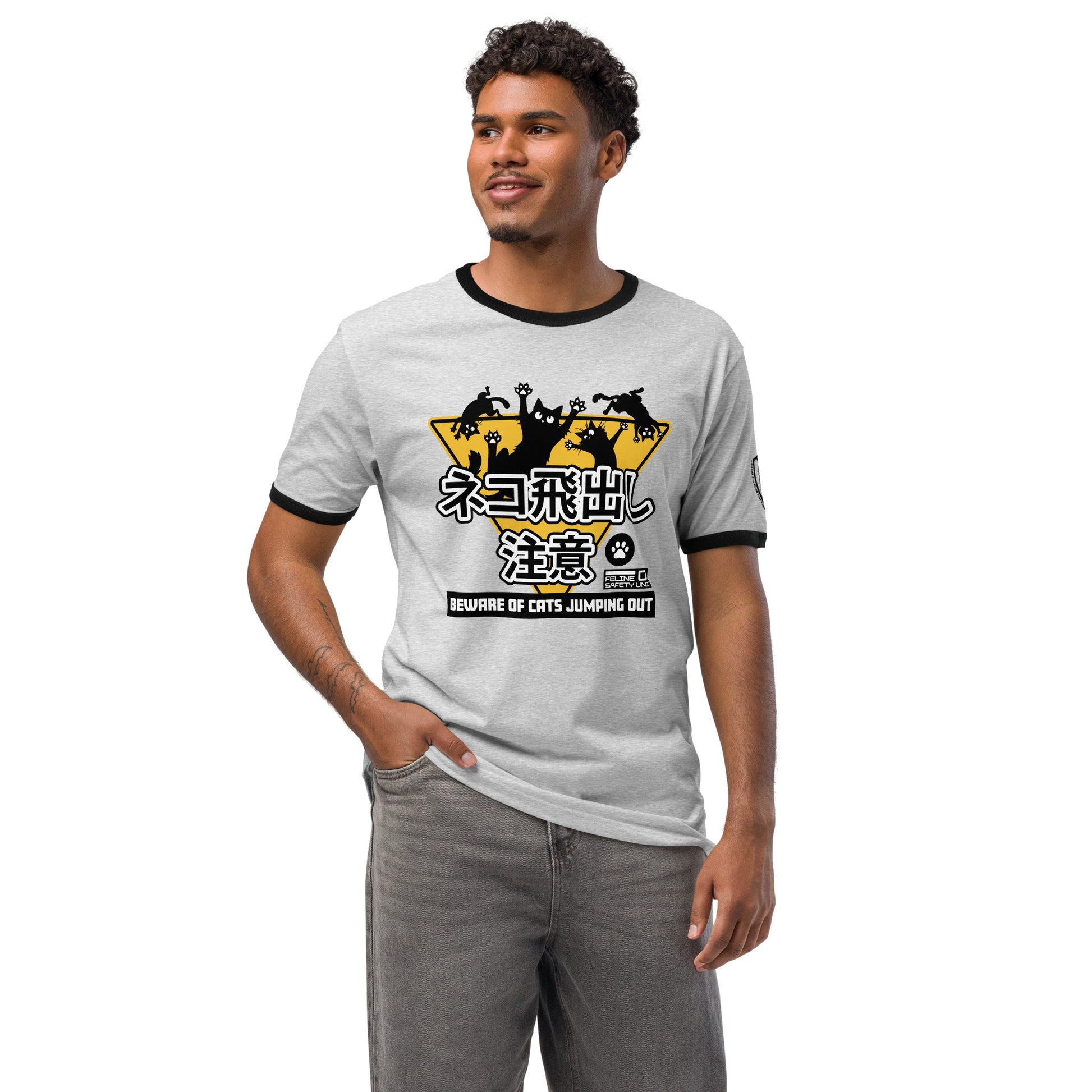 Feline Safety Unit Graphic T-Shirt Heather Gray Black