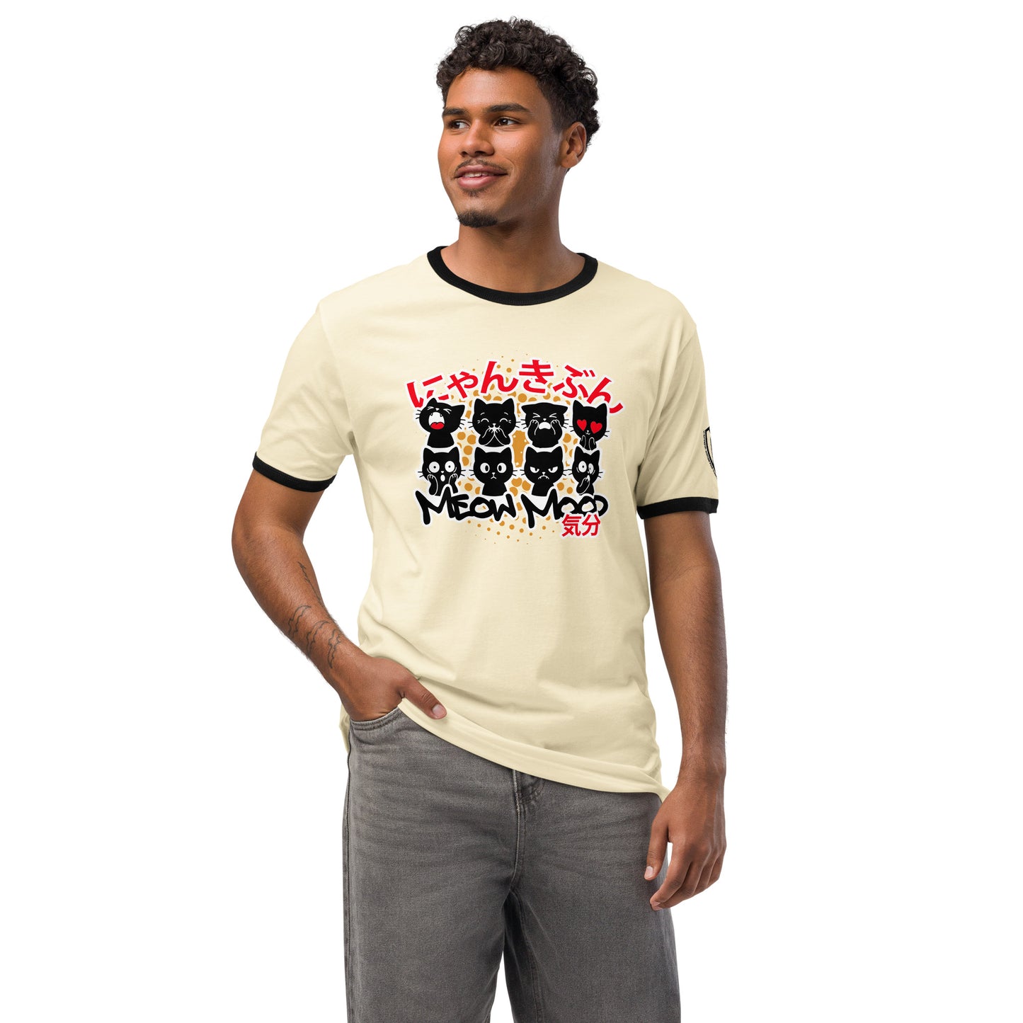 Meow Mood Japanese Graphic T-Shirt Natural Black