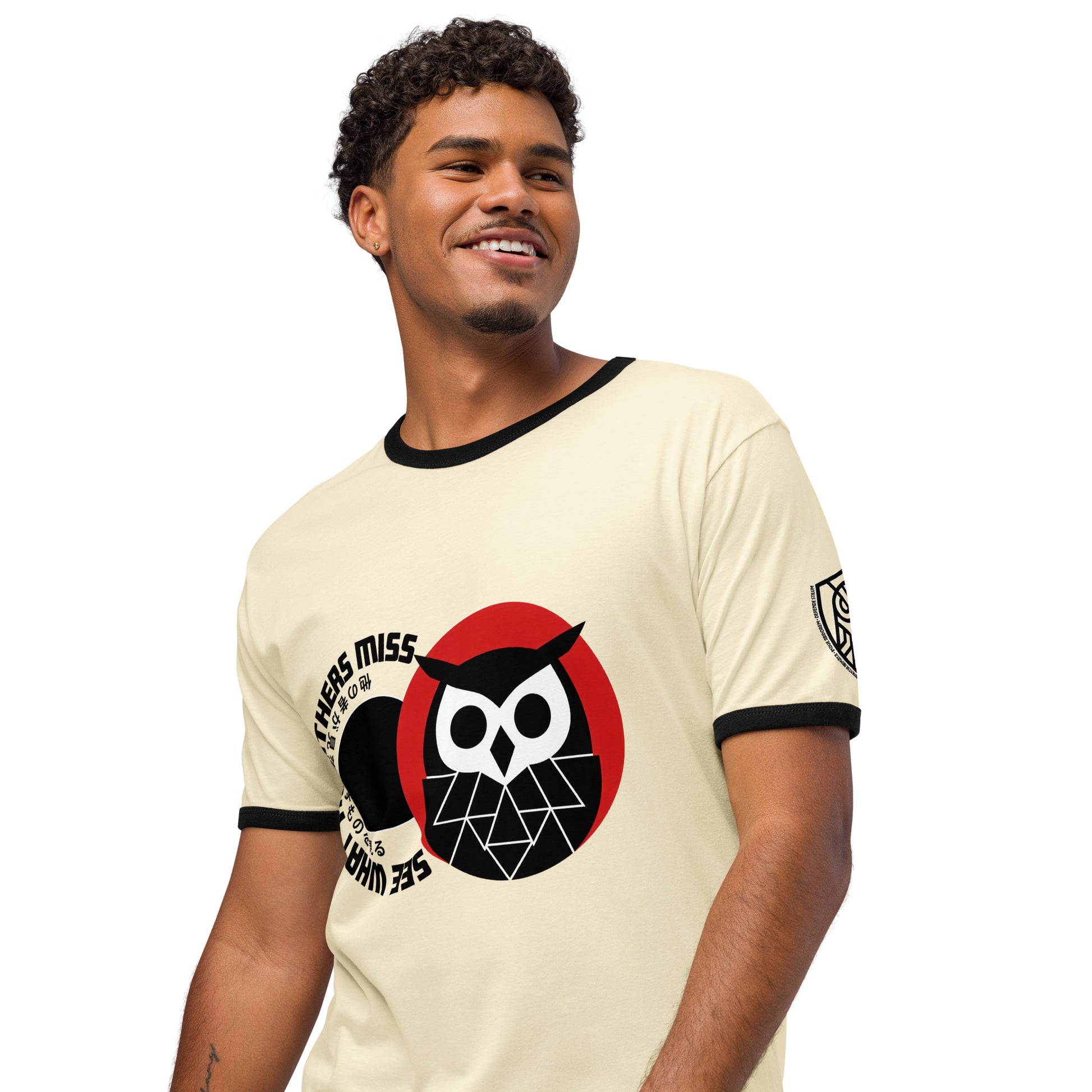Geometric Owl Vision Retro Japanese Graphic T-Shirt