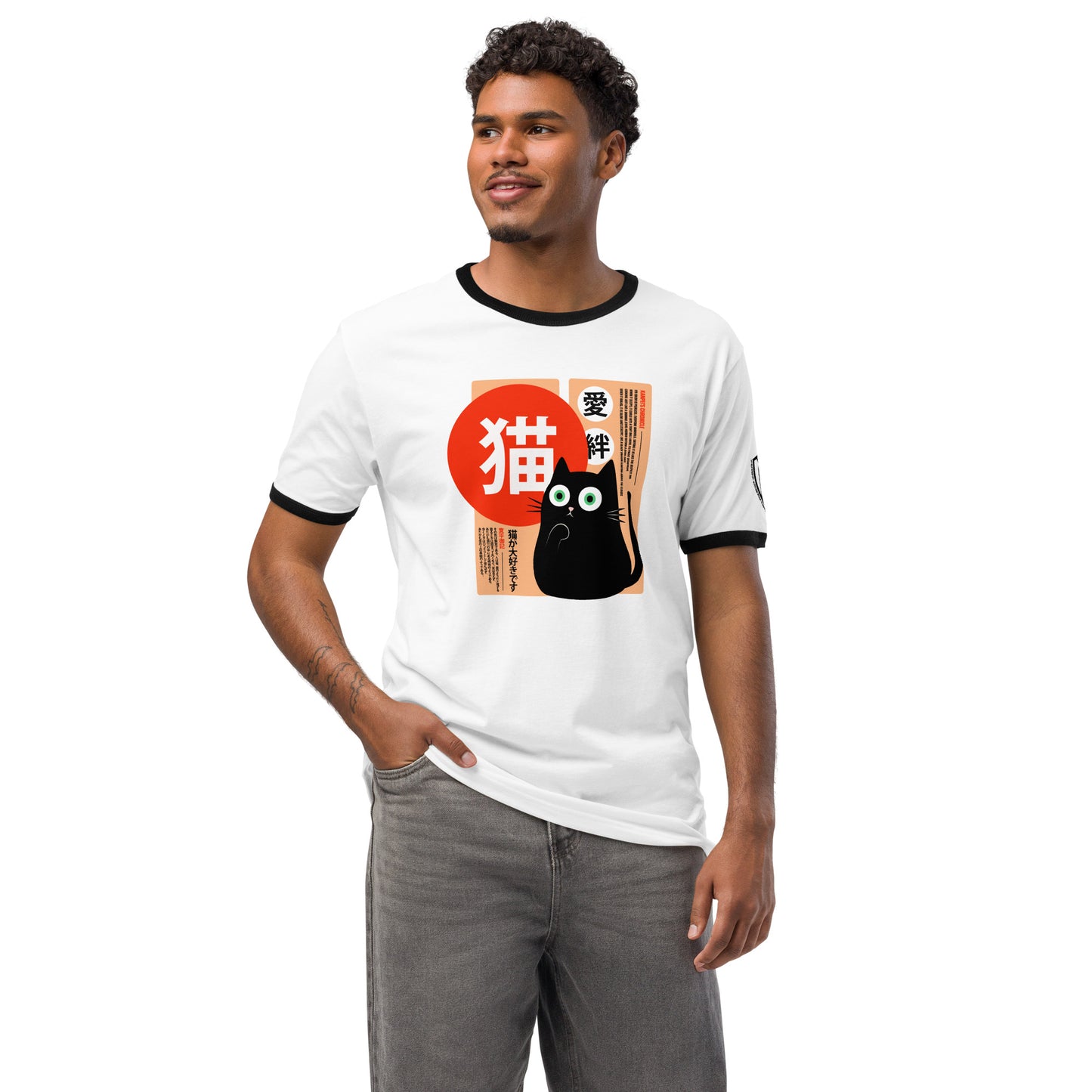 Imperial Diary Retro Japanese Cat Graphic T-Shirt White Black