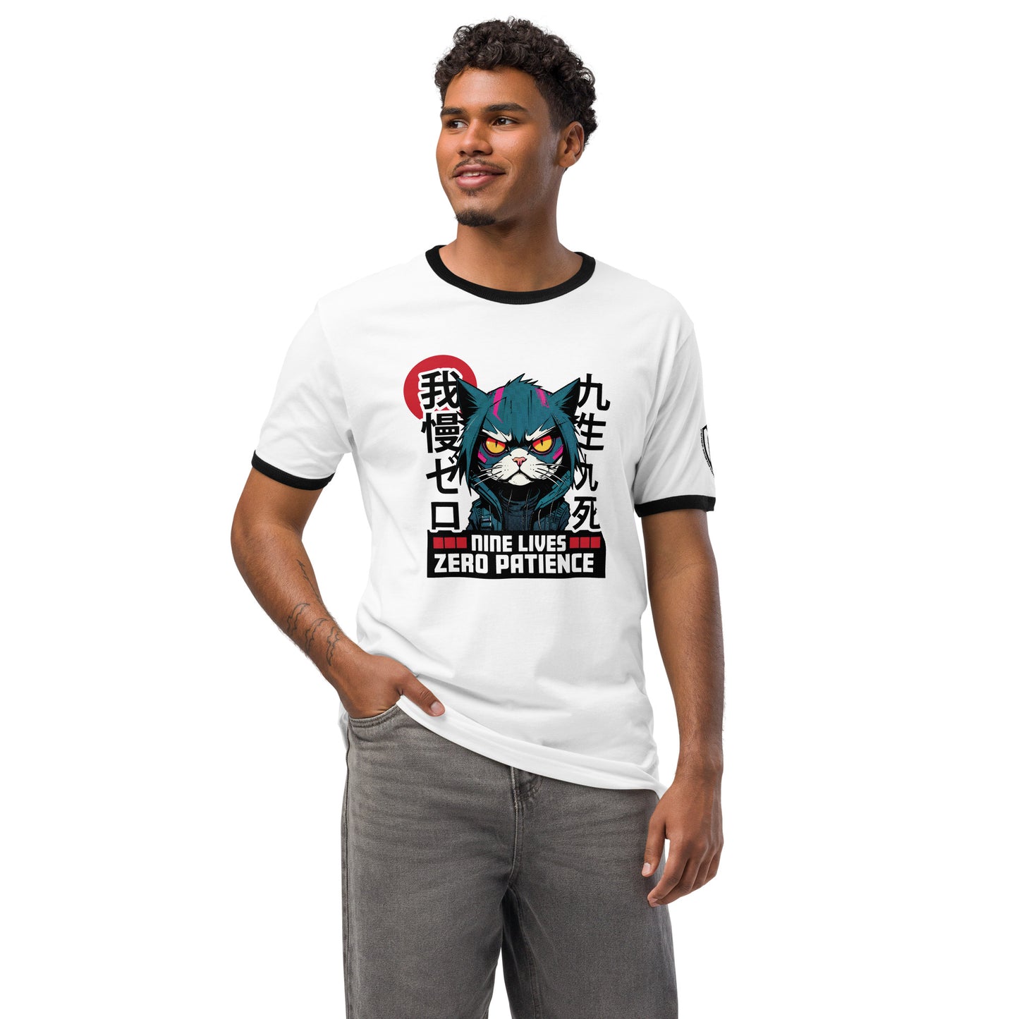 Nine Lives Zero Patience Japanese Graphic T-Shirt White Black