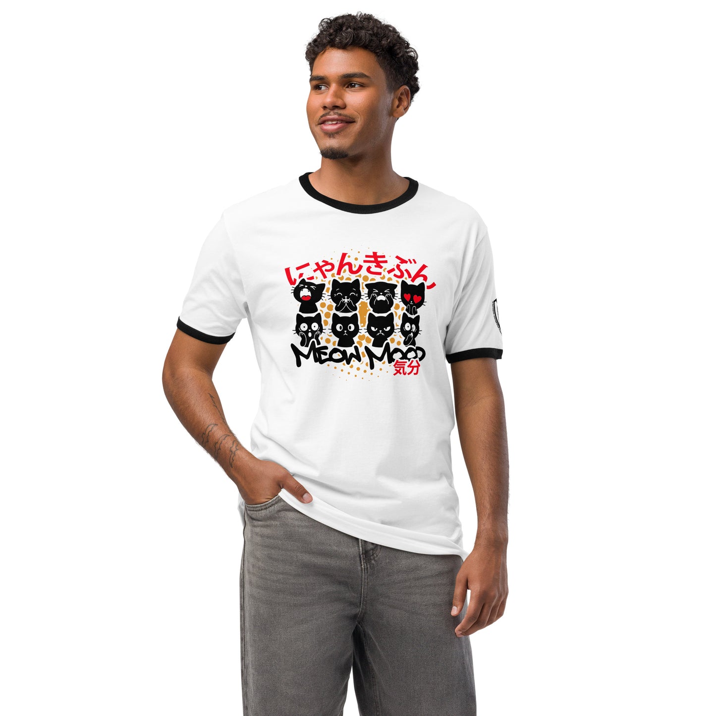 Meow Mood Japanese Graphic T-Shirt White Black