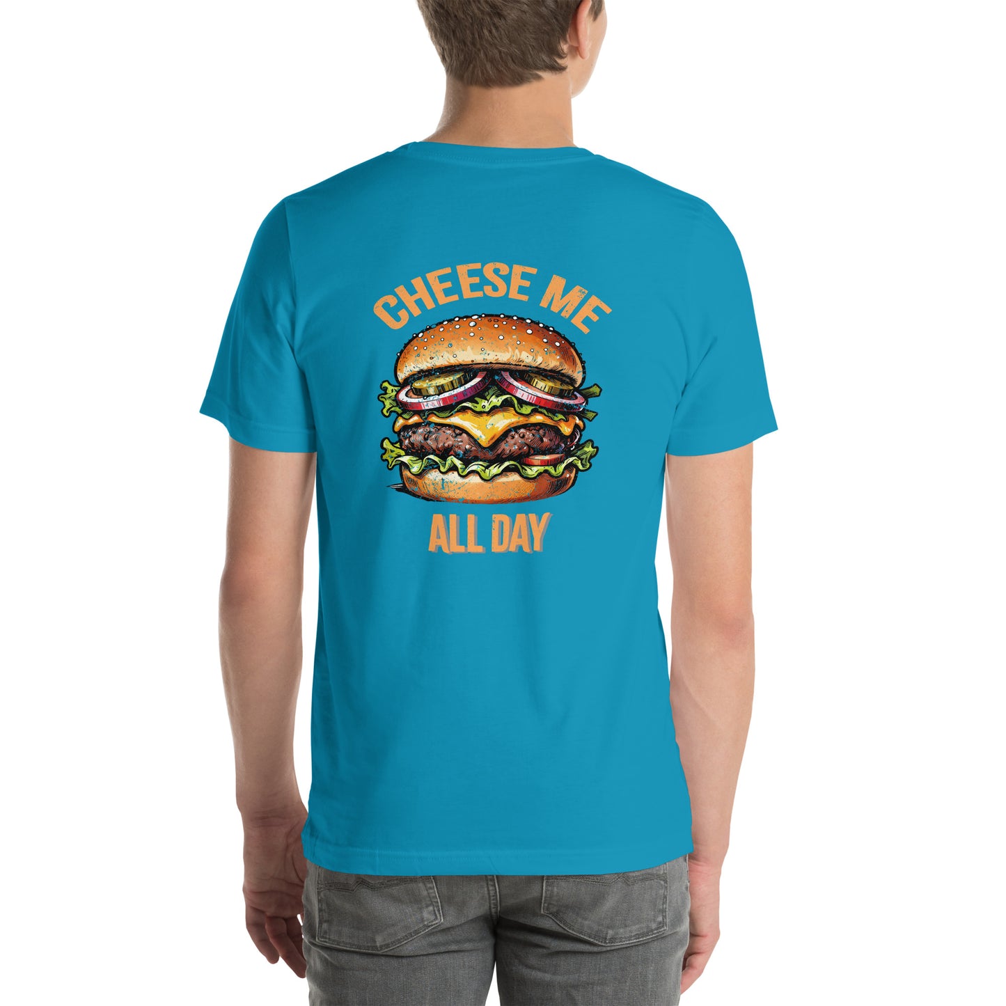 Cheese Me All Day Retro Distressed Graphic T-Shirt Aqua