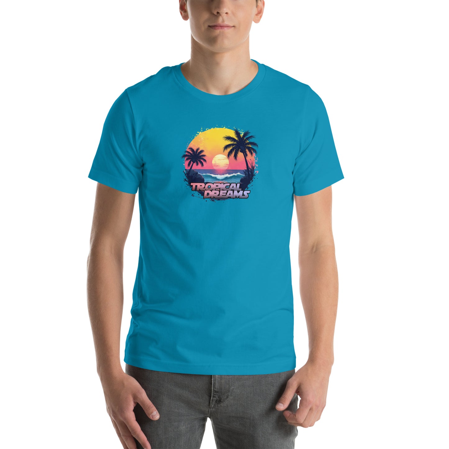 Tropical Dreams Retro Graphic T-Shirt Aqua Adults