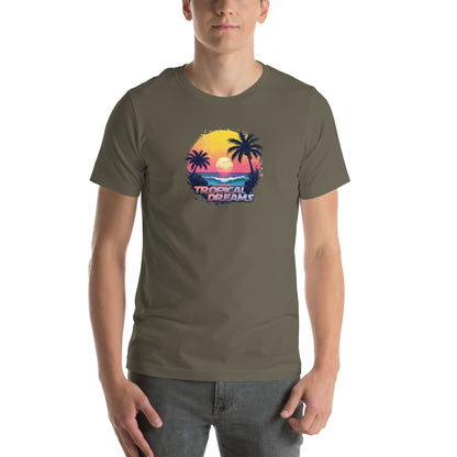 Tropical Dreams Retro Graphic T-Shirt Army Adults