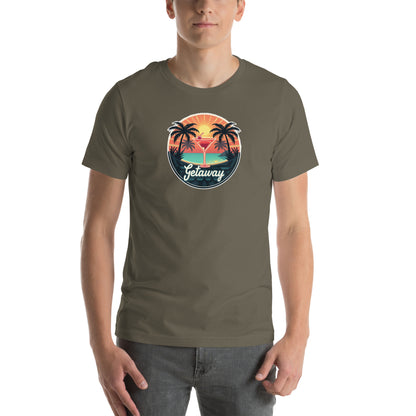 Sunset Sipping Retro Graphic T-Shirt Army Adults