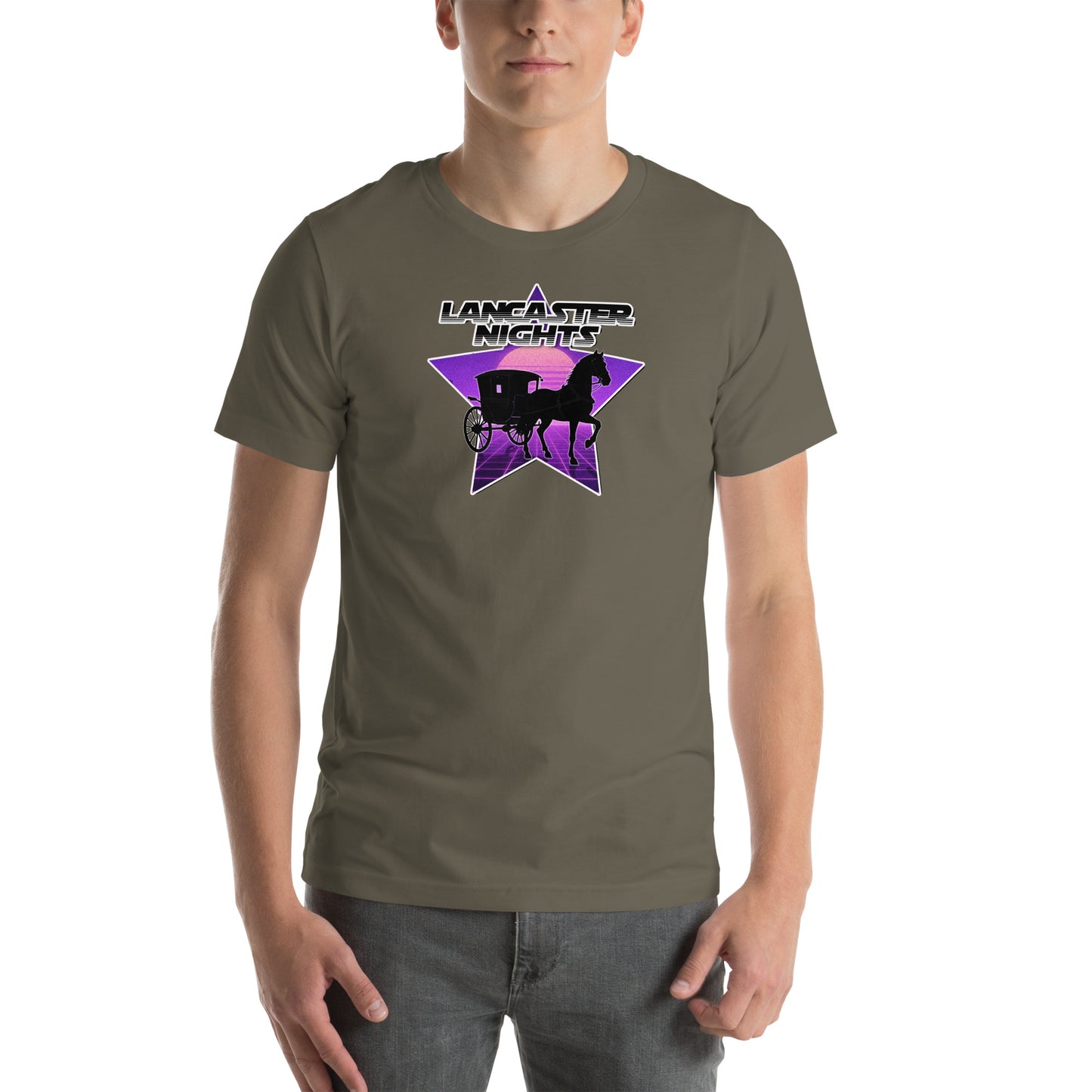Retro Distressed Neon Lancaster Nights Graphic T-Shirt Army