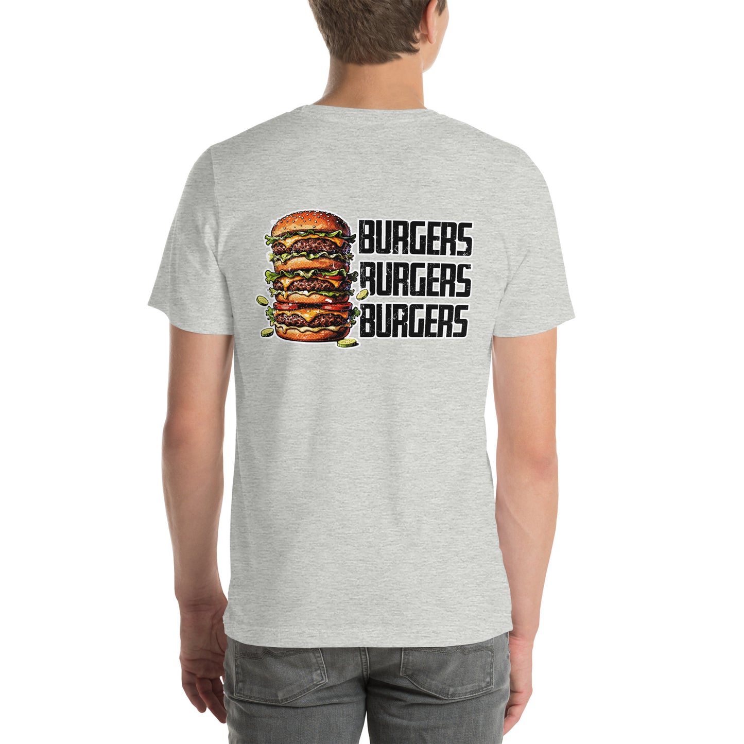 Retro Distressed Triple Stack Burgers Foodie Graphic T-Shirt Athletic Heather