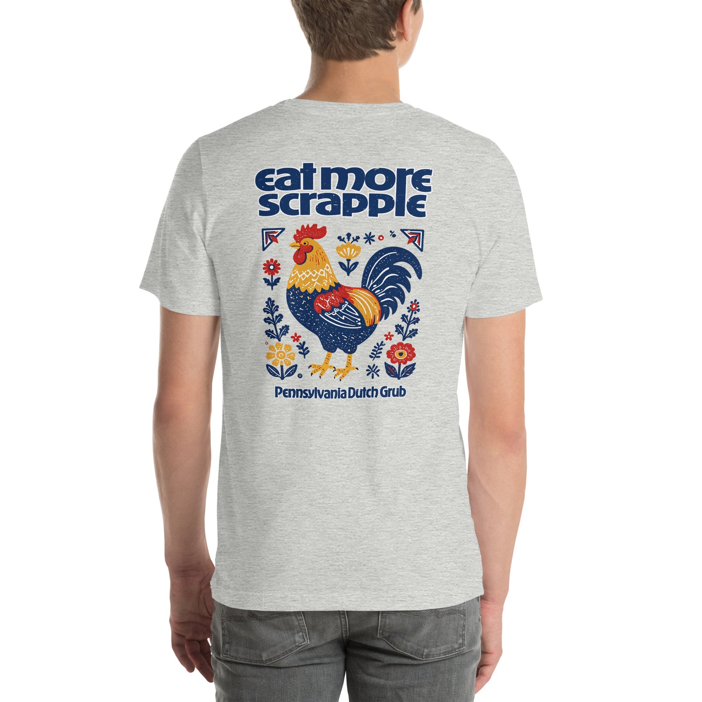 Eat More Scrapple Distressed Folk Art Graphic T-Shirt Athletic Heather