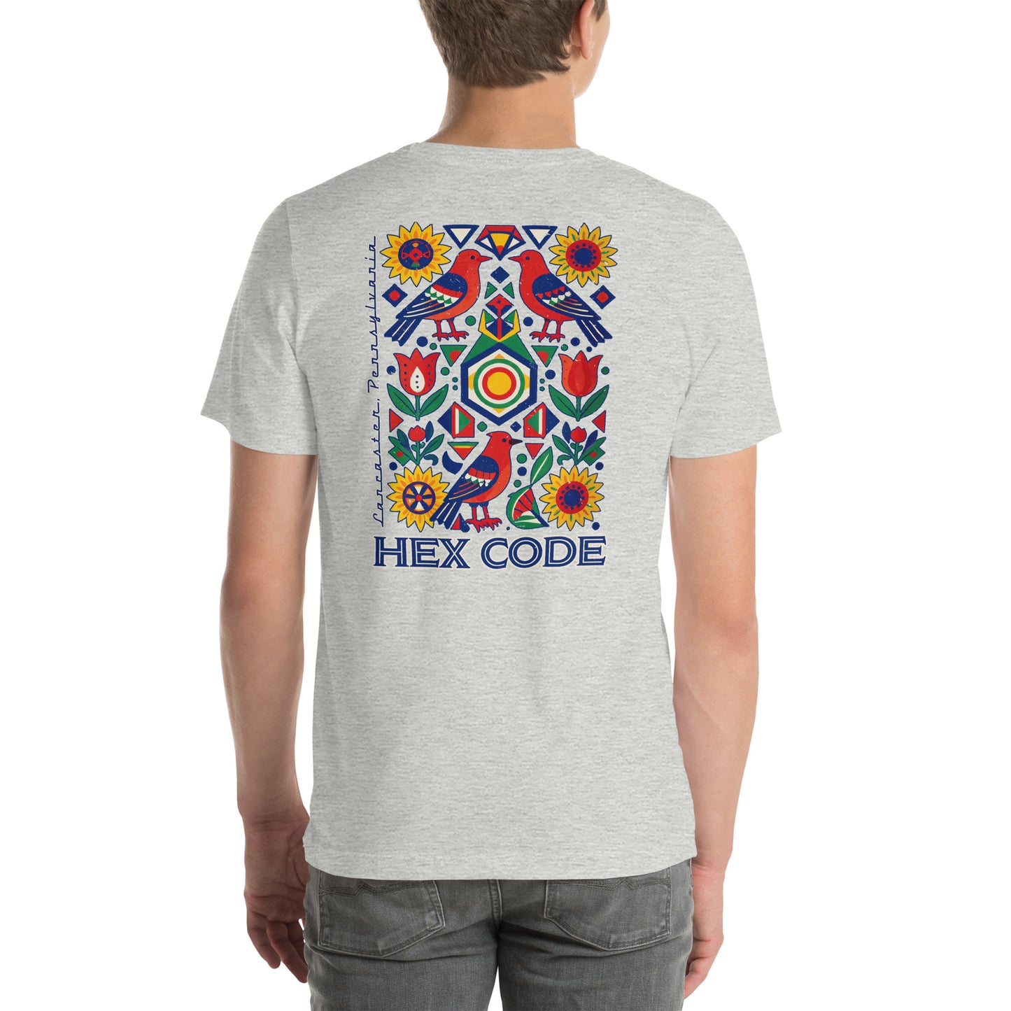 Hex Code Lancaster Folk Art Distressed Graphic T-Shirt Athletic Heather