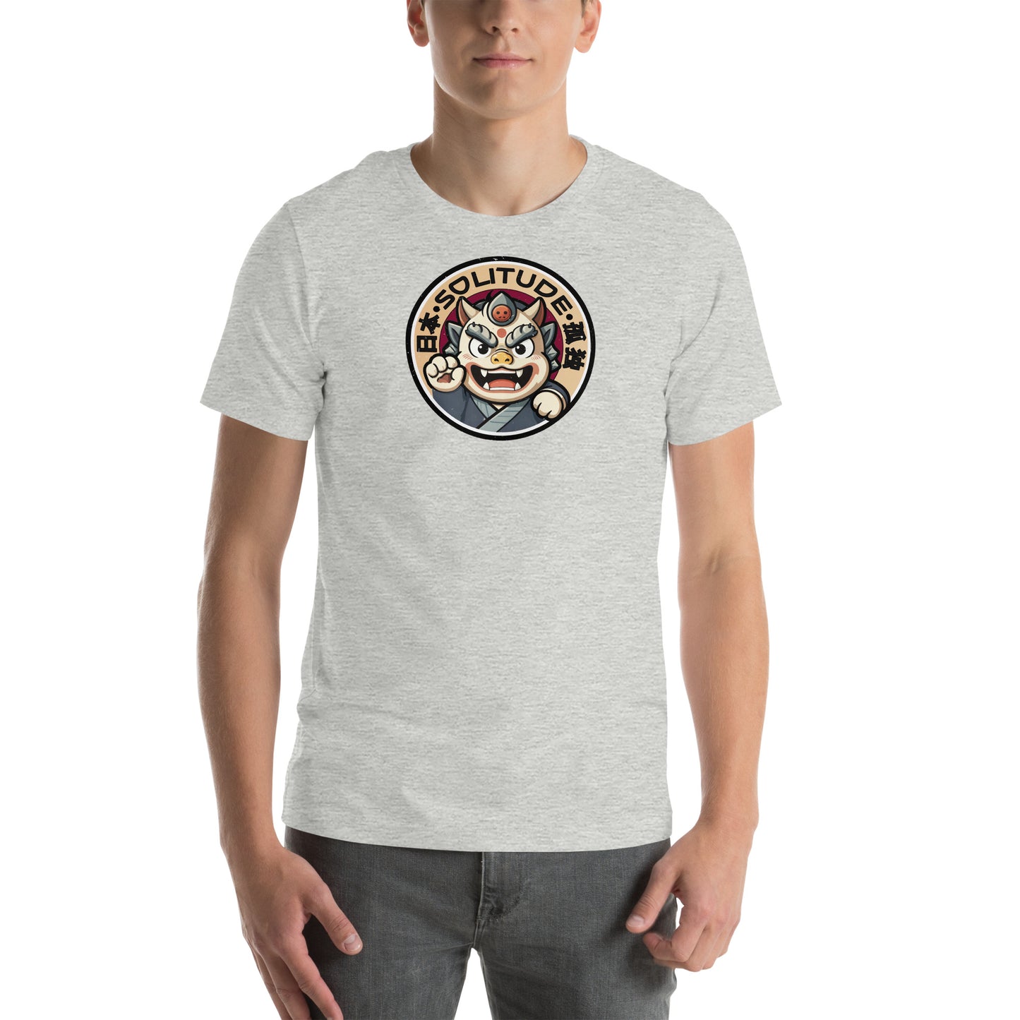 Solitude Retro Distressed Japanese Oni Graphic T-Shirt Athletic Heather