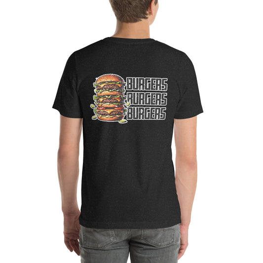 Retro Distressed Triple Stack Burgers Foodie Graphic T-Shirt Black Heather
