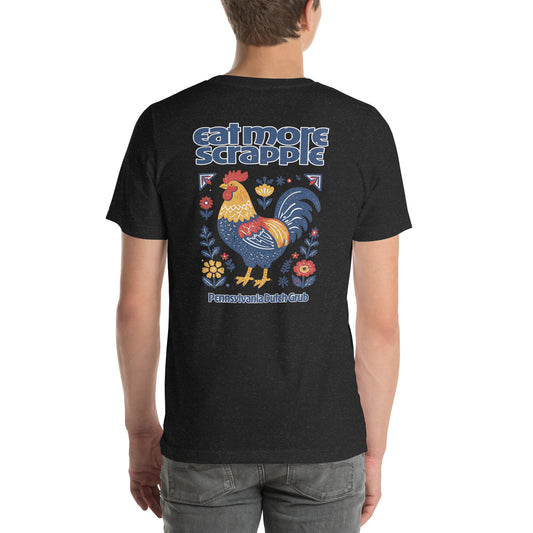 Eat More Scrapple Distressed Folk Art Graphic T-Shirt Black Heather
