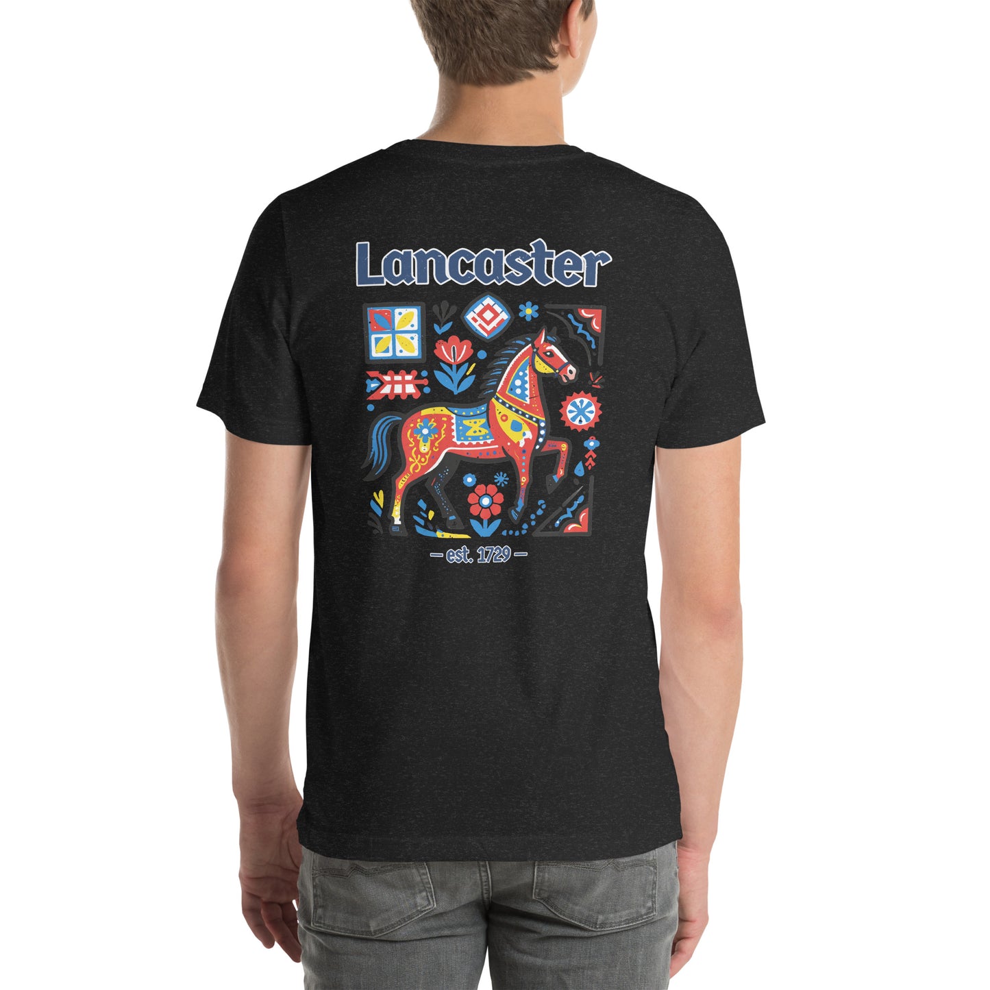 Lancaster Folk Art Horse Vintage Graphic T-Shirt Black Heather