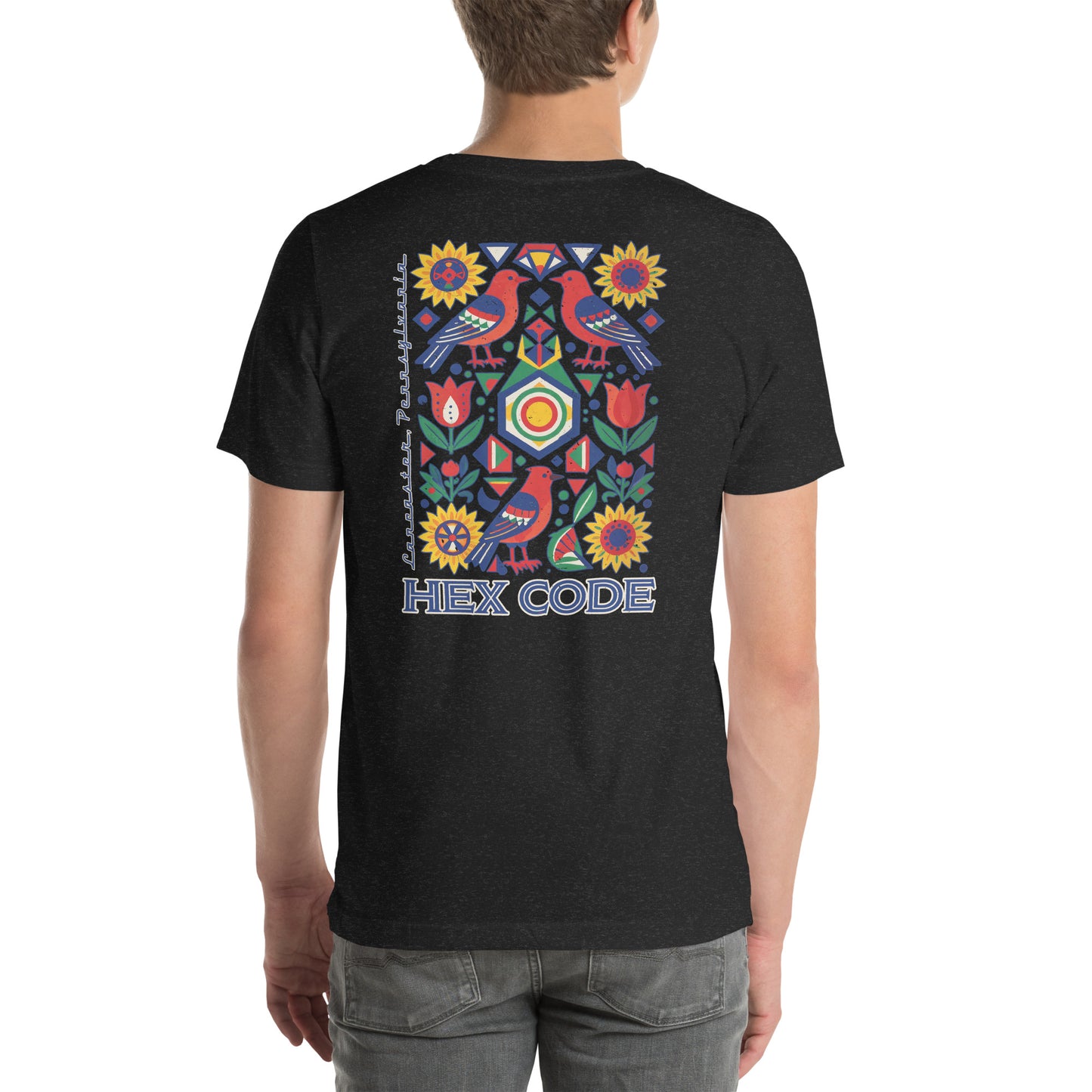Hex Code Lancaster Folk Art Distressed Graphic T-Shirt Black Heather