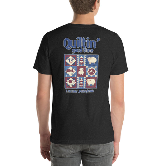Quiltin' Good Time Lancaster Folk Art Distressed Graphic T-Shirt Black Heather