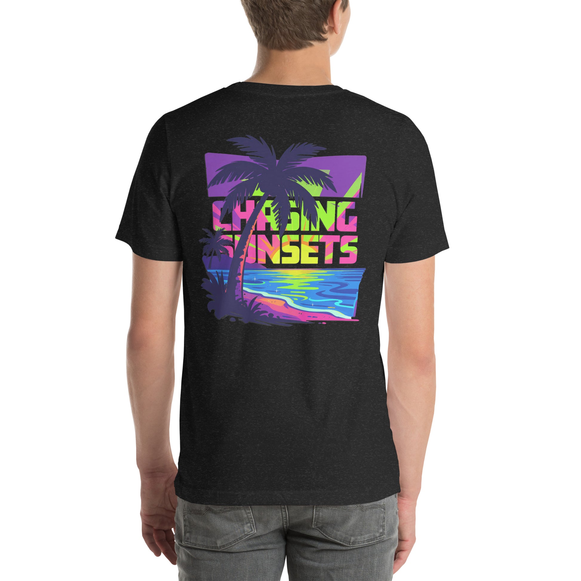 Chasing Sunsets Tropical Graphic T-Shirt Black Heather