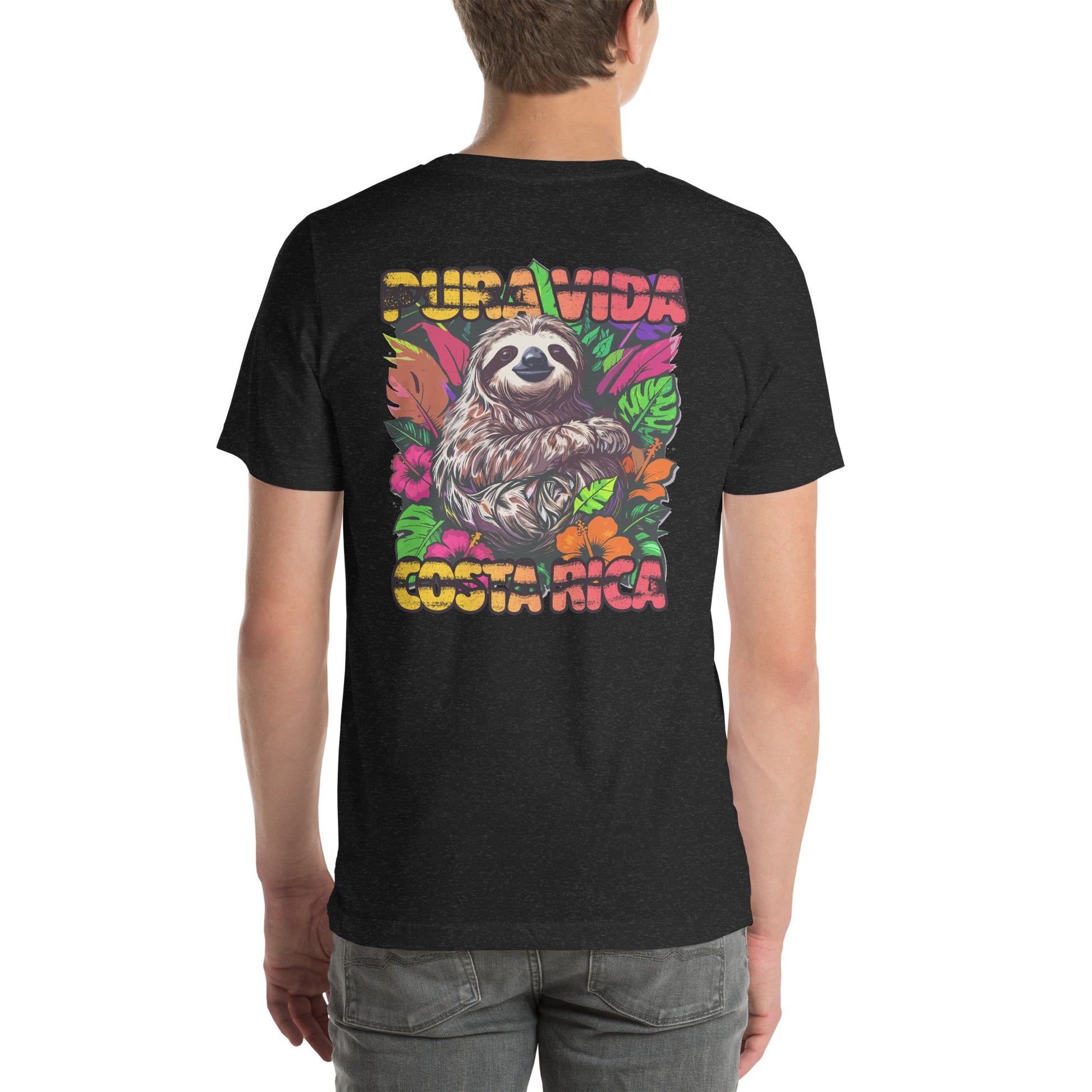 Pura Vida Costa Rica Sloth Graphic T-Shirt Black Heather