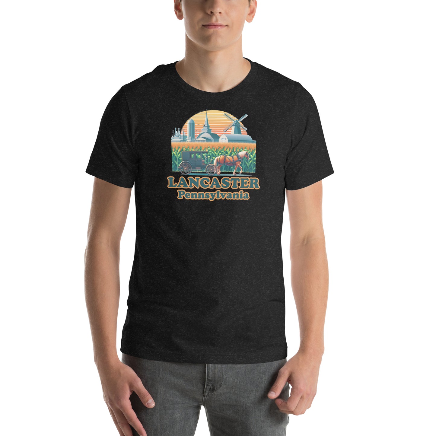 Lancaster Pennsylvania Horse & Buggy Graphic T-Shirt Black Heather