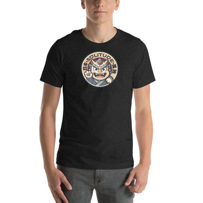 Solitude Retro Distressed Japanese Oni Graphic T-Shirt Black Heather