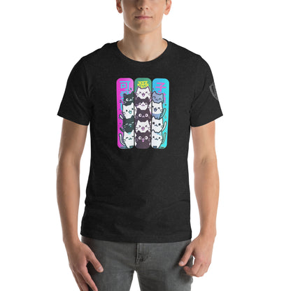 Kawaii Cat Stack Retro Japanese Graphic T-Shirt Black Heather
