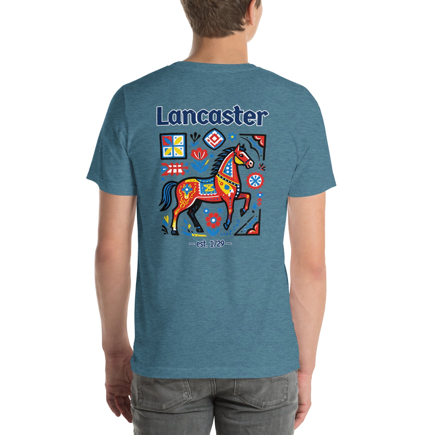 Lancaster Folk Art Horse Vintage Graphic T-Shirt Heather Deep Teal