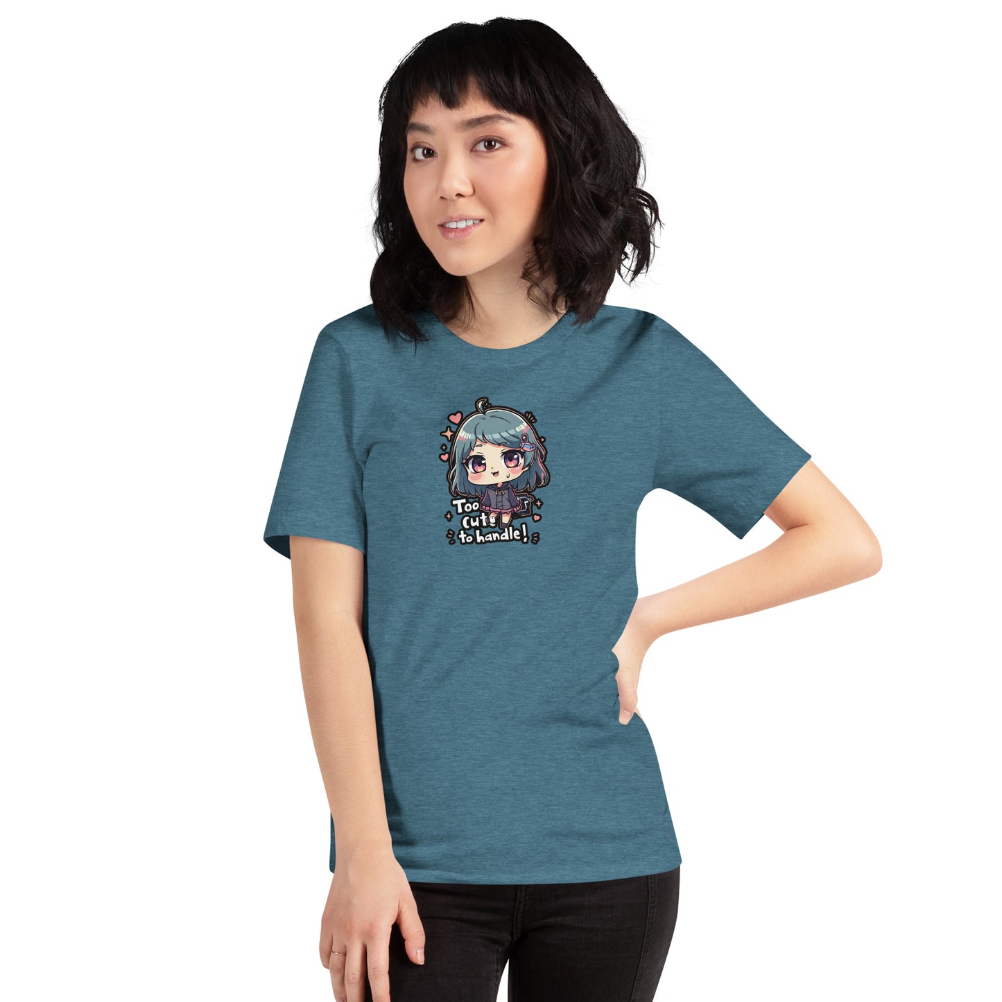 Too Cute Otaku Graphic T-Shirt Heather Deep Teal Adults