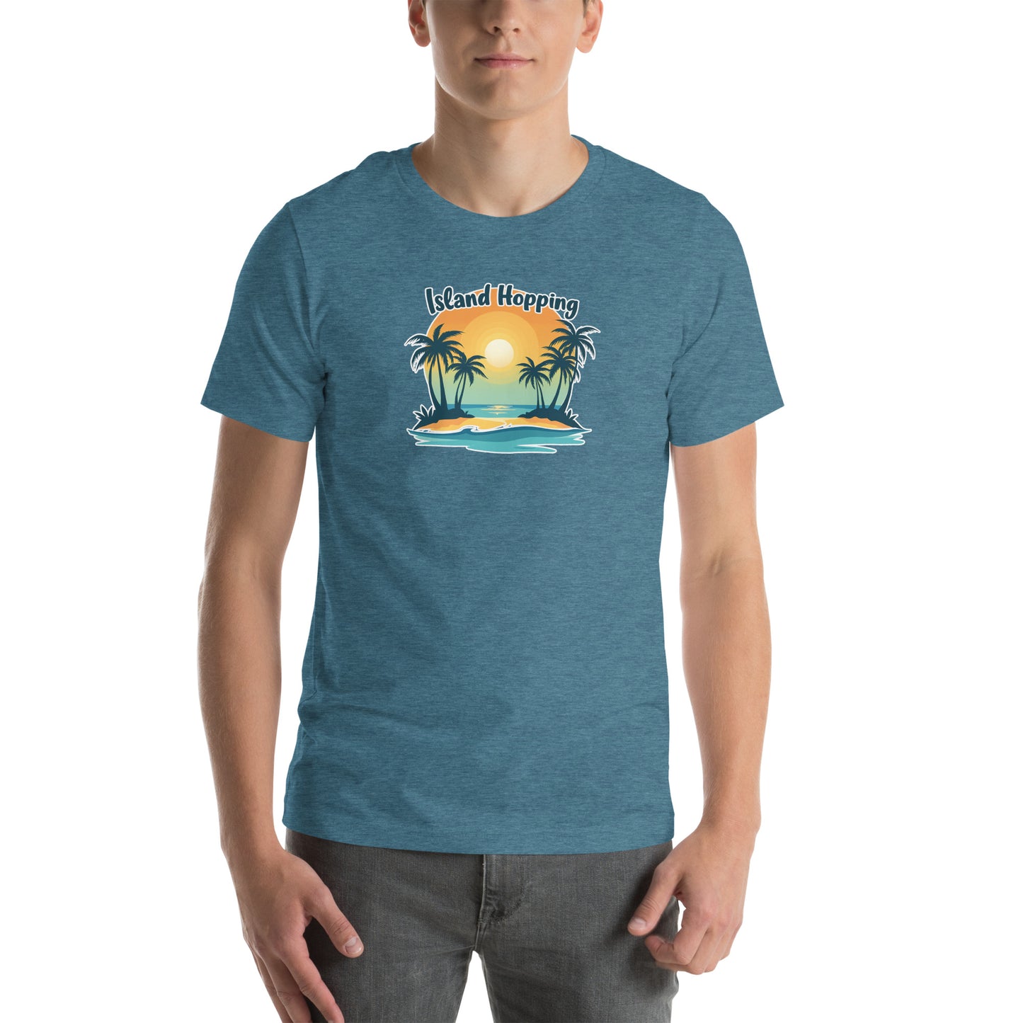 Island Vibes Retro Graphic T-Shirt Heather Deep Teal Adults