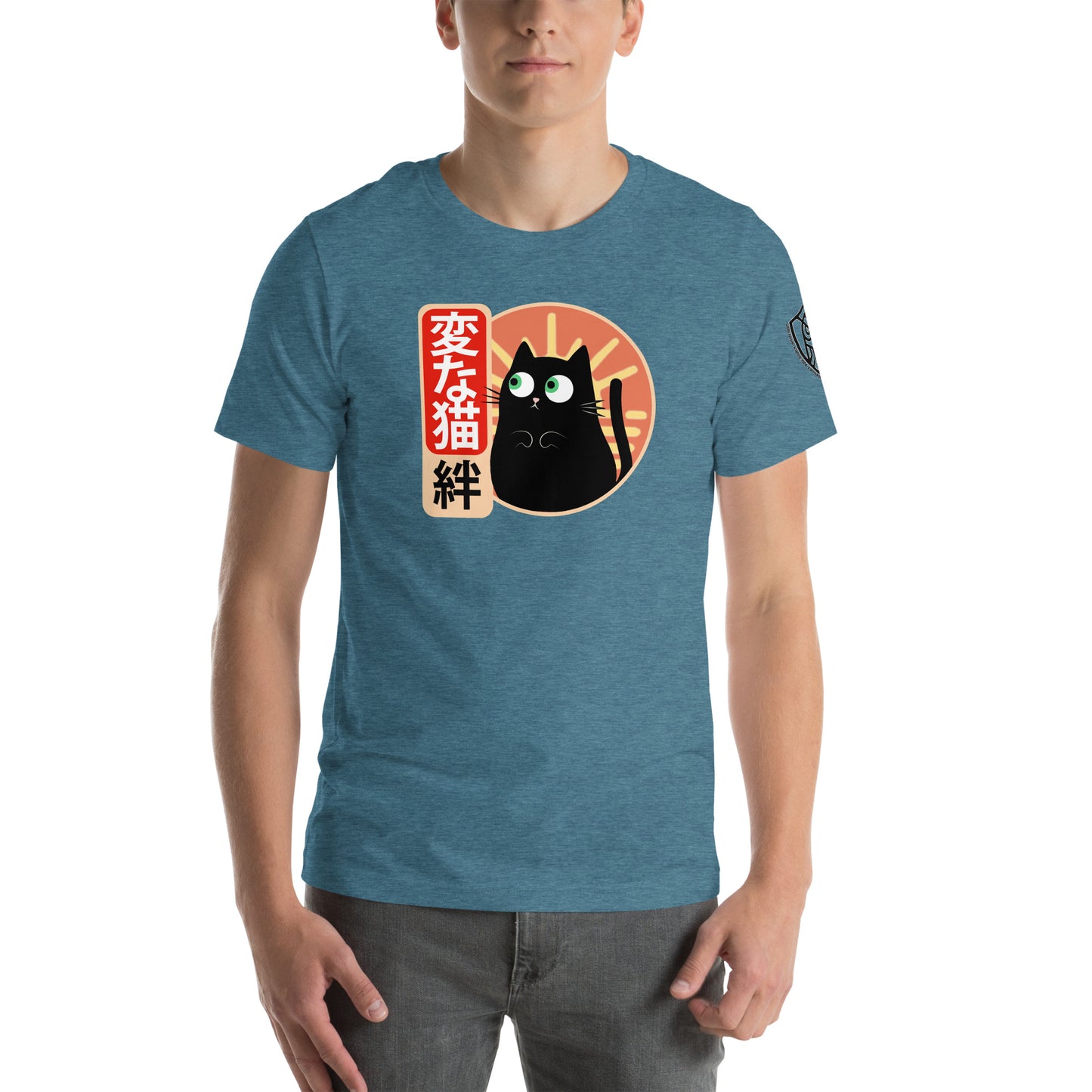 Strange Cat Bond Retro Japanese Graphic T-Shirt Heather Deep Teal