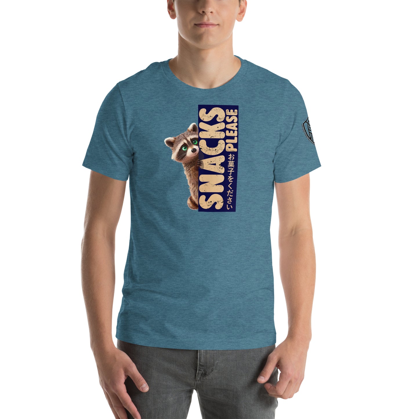 Snacks Please Raccoon Japanese Graphic T-Shirt Heather Deep Teal