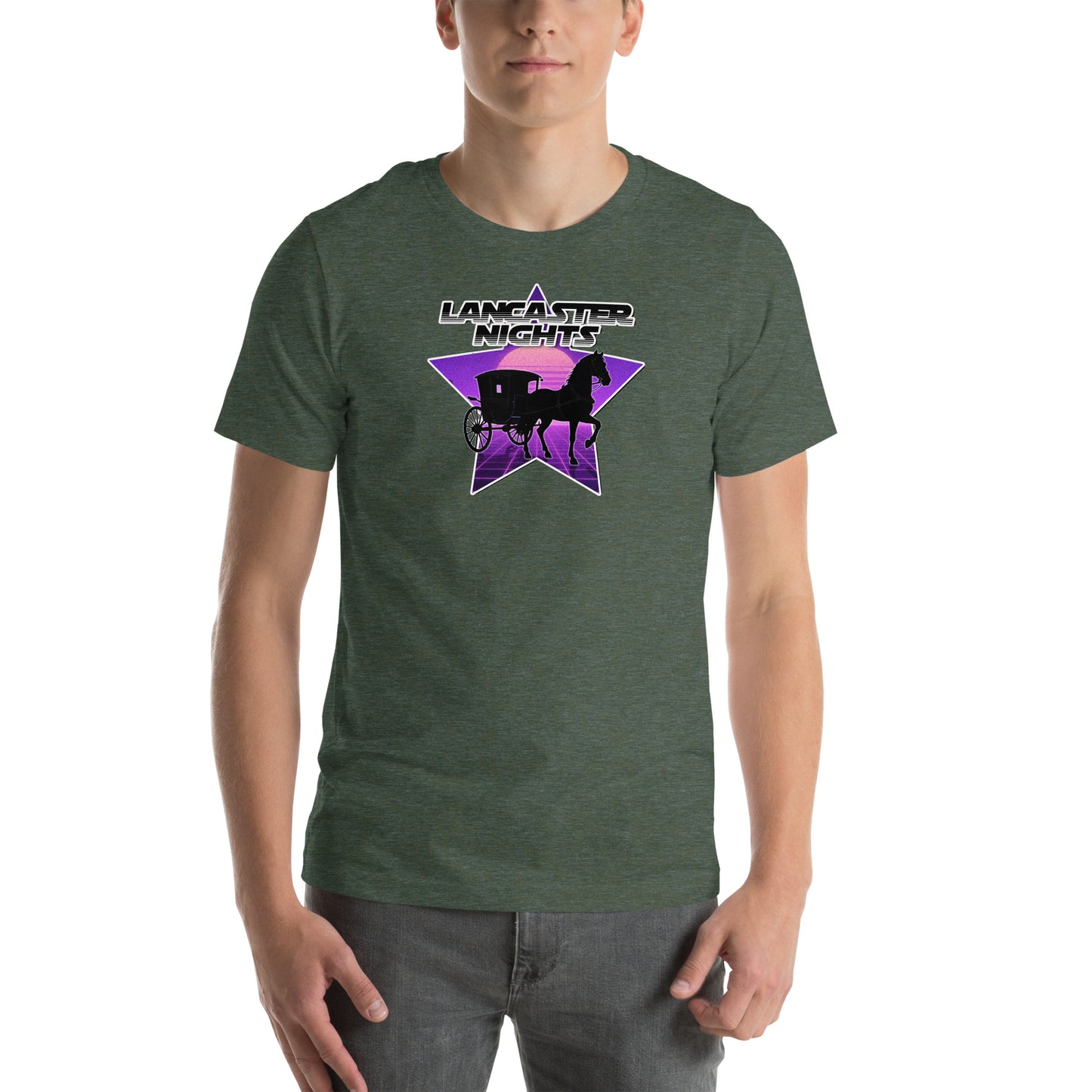 Retro Distressed Neon Lancaster Nights Graphic T-Shirt Heather Forest