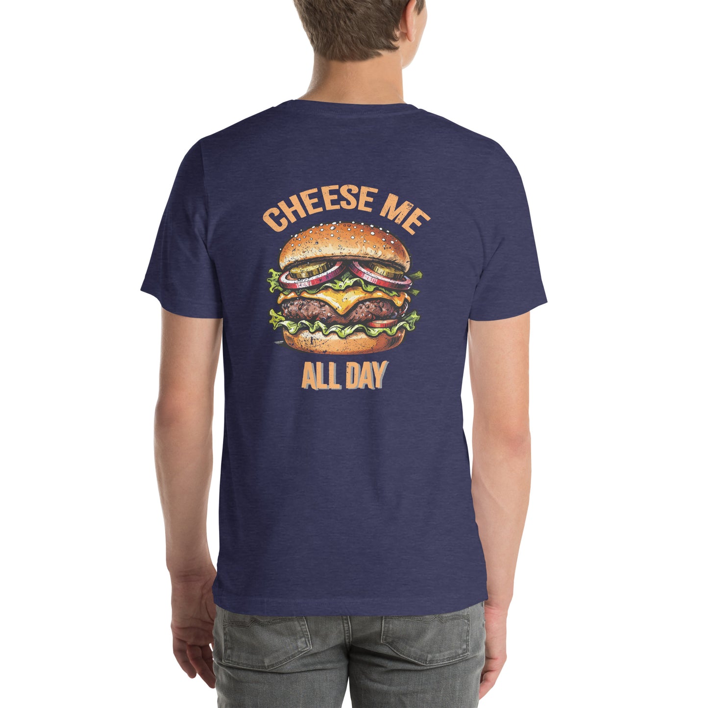 Cheese Me All Day Retro Distressed Graphic T-Shirt Heather Midnight Navy