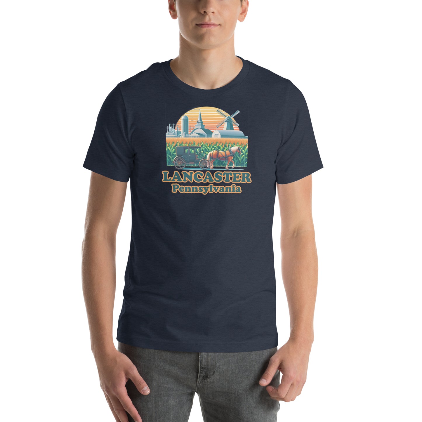 Lancaster Pennsylvania Horse & Buggy Graphic T-Shirt Heather Navy